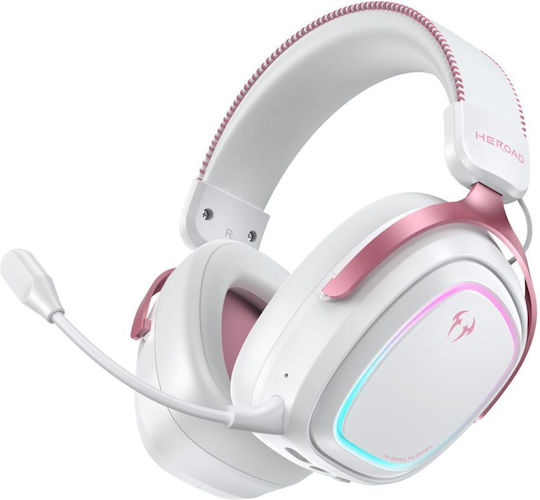 Heroad GT2 Drahtloses Over-Ear-Gaming-Headset mit 3,5-mm-/Bluetooth-/USB-Anschluss in Rosa für PC/PS4/PS5