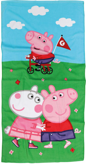 Памучна Плажна Кърпа 70x140 см Peppa Pig 5863 Зелена-Синя-Розова Disney