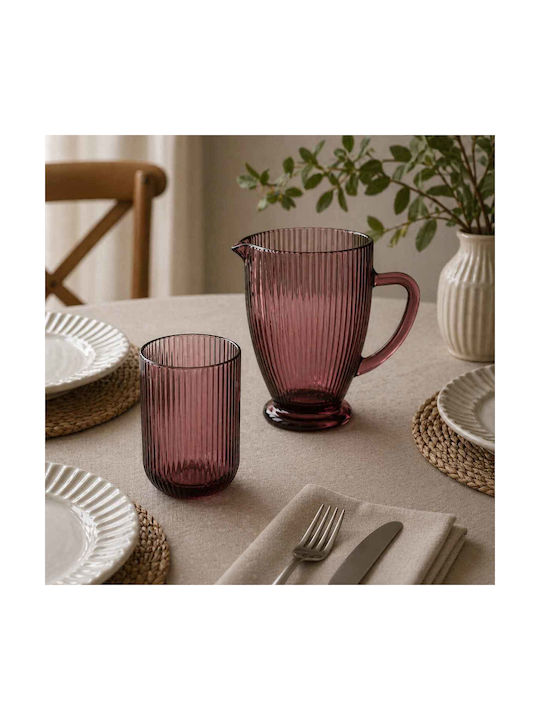 Cryspo Trio Noris Purple Serving Jug with Glasses Glass 1200ml 7 Pieces