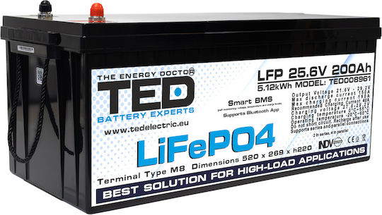 Lifepo4 Battery 25.6v 200ah 5120wh Multifunctional Smart Bms App Monitoring – Ted Electric