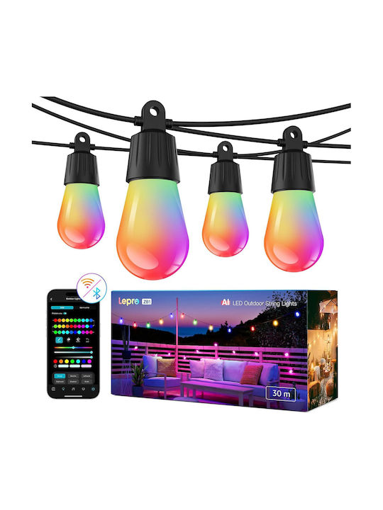 Lepro Водоустойчива Smart Светлинна Гирлянда IP65 30m с 30 Фасунги RGB