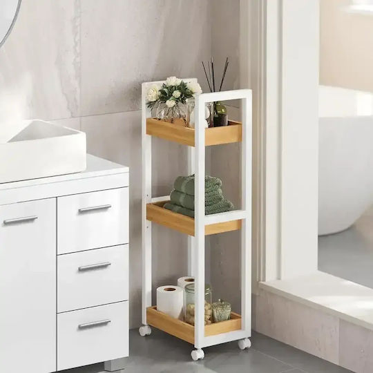 Songmics Floor Bathroom Shelf Bamboo 30x30x20cm White