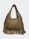Women's Suede Shoulder Bag with Beige Fringes