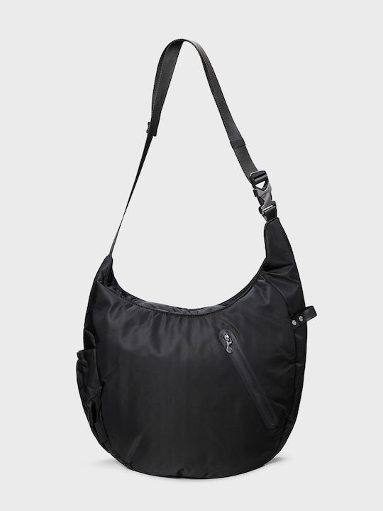 Schwarze Damen-Schultertasche aus Stoff