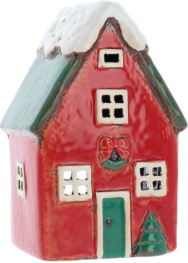 Heart & Home Christmas Ceramic Candlestick Red 13x9cm