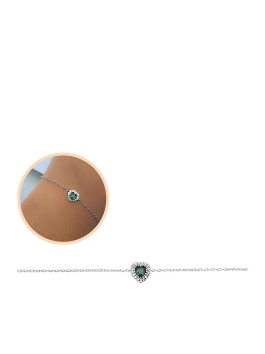 Silver And More Дамска Сребърна Гривна със Сърце и Циркони