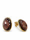 Women's Oval Stud Earrings Steel – Gold Brown-Purple Decorative Detail