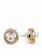 Women's Stud Earrings Steel White Pearl Bead & Stones – Gold Tone