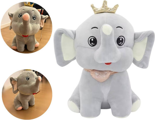 Jucărie de Pluș Premium Elefant Gri cu Inimioară și Coroană, Moale și Pufoasă, 30 cm, Gri