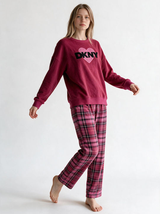 DKNY Зимен Дамски Комплект Пижама Бордо DKNY Зимен Дамски Комплект Пижама Бордо