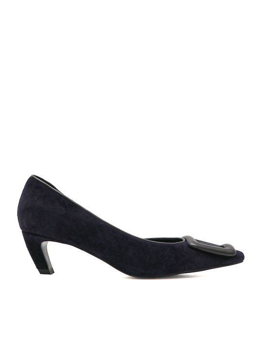 Navy Suede Pointed-Toe Pumps with Medium Slim Heel