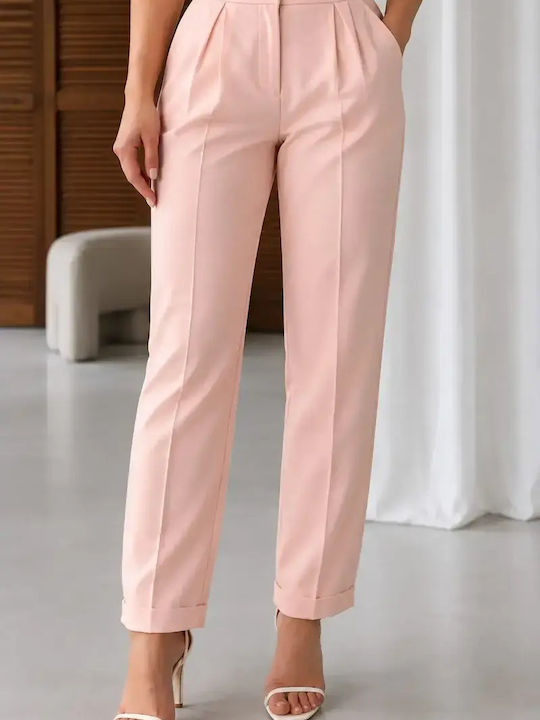 Damen Stoffhose mit Hohem Bund in Regulärer Passform Rosa