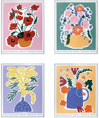 Set of 4 Canvas Paintings with Frame, Multicolored Flowers, 40x50cm Eurolamp 812-10062