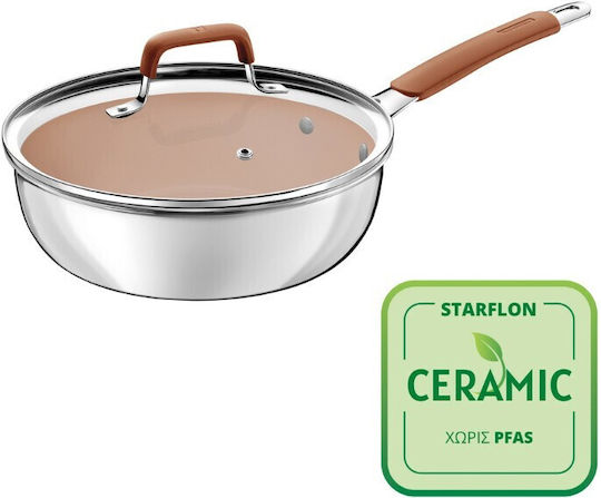 Tramontina Double Stainless Steel Pan with Lid and Ceramic Coating 24 cm