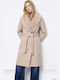 Women's Ecru Coat with Fur Details