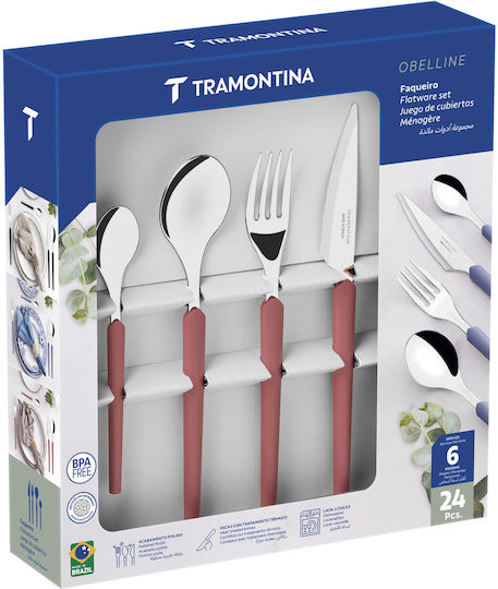 Tramontina Cutlery Set Stainless Steel 18/10 Pink 24 Pieces