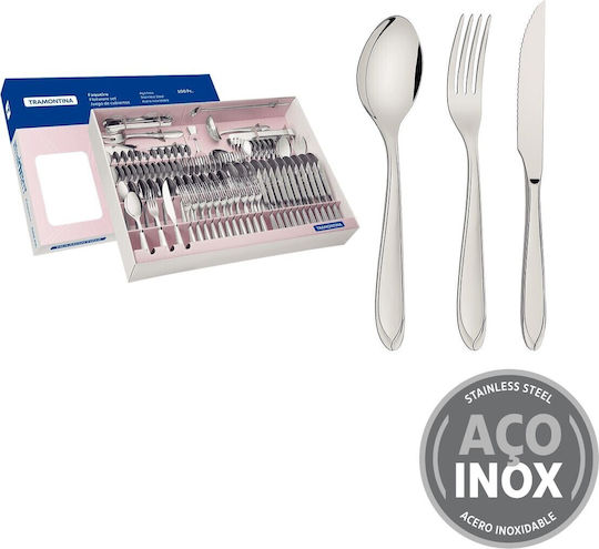 Tramontina 18/10 Stainless Steel Cutlery Set Silver 100 Pieces