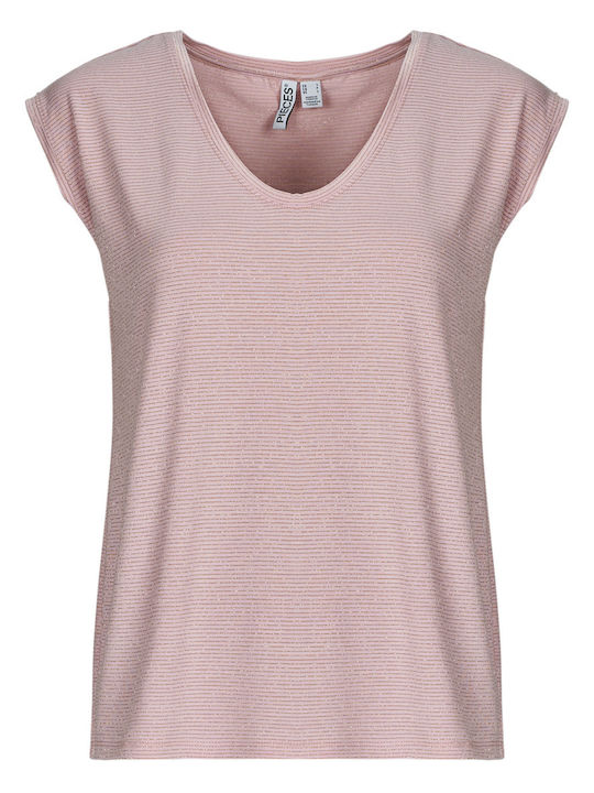 Pieces Γυναικείο T-shirt Ριγέ Lurex Stripes