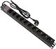 Emtex 10-Outlet Safety Power Strip with Switch and 2 m Cable Transparent