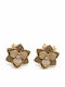 Women's Flower Earrings Steel Brown Clear Stones – Gold Tone