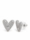 Women's Stud Heart Earrings Stainless Steel with Stones – Silver