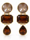 Women's Dangle Earrings Steel Brown Stones Teardrop – Gold