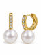 Women's Hoop Earrings Steel White Pearl Bead Stones – Gold Tone