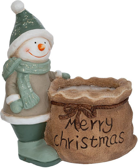 Christmas Plastic Snowman Figure Brown Height 35 cm
