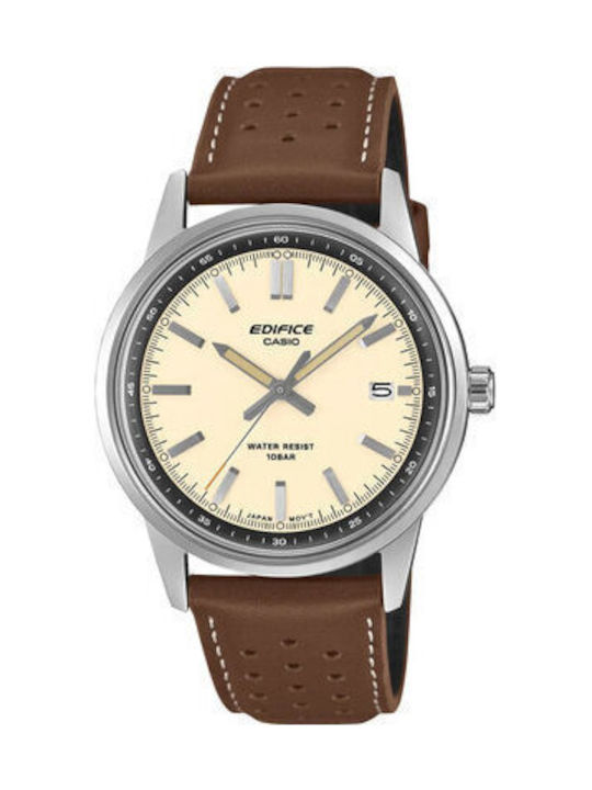 Мъжки часовник 45.3 mm на батерия с кафява кожена каишка Brown