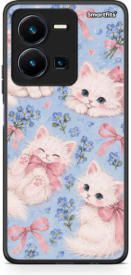 Smartfits Weiße Kätzchen Blaue Blumen Large Vivo Y22s Y35 4g Hülle