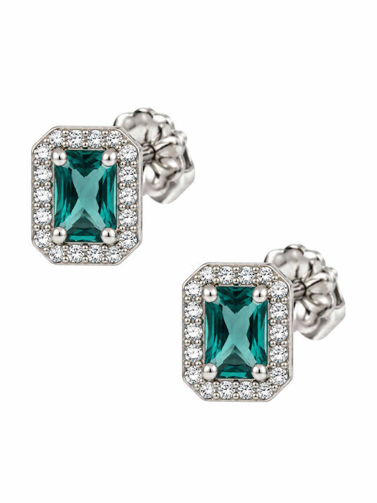 9 Carat White Gold Earrings with Petrol Blue Rectangular Zircon
