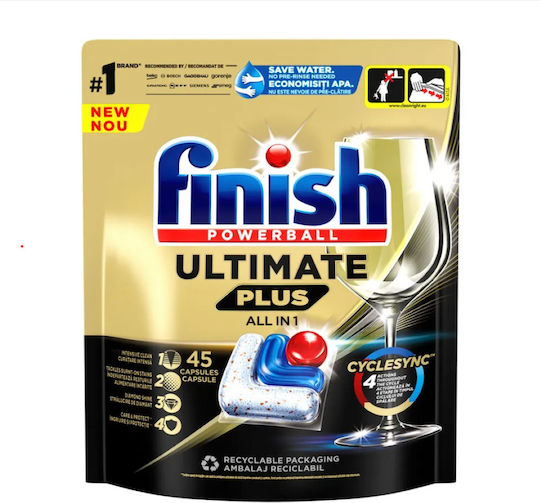 Finish Ultimate Plus 45 Κάψουλες Πλυντηρίου Πιάτων Οικολογικές