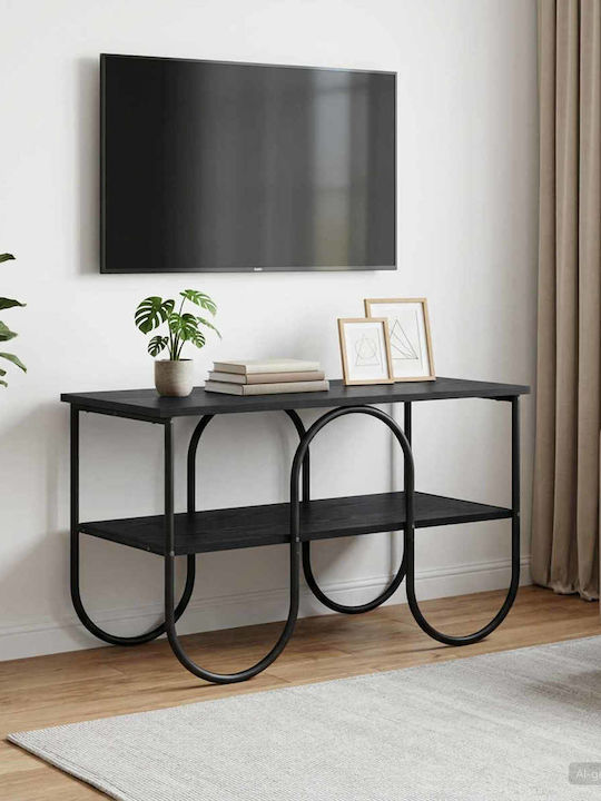 TV Stand Metal & Wood Black Oak L80xW40xH50cm