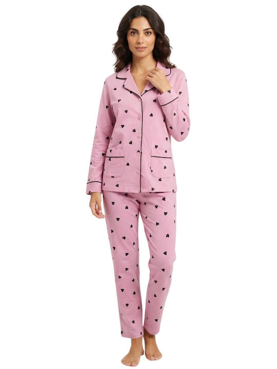 Lovelx Homewear Winterliches Damen-Baumwollpyjama-Set Rosa