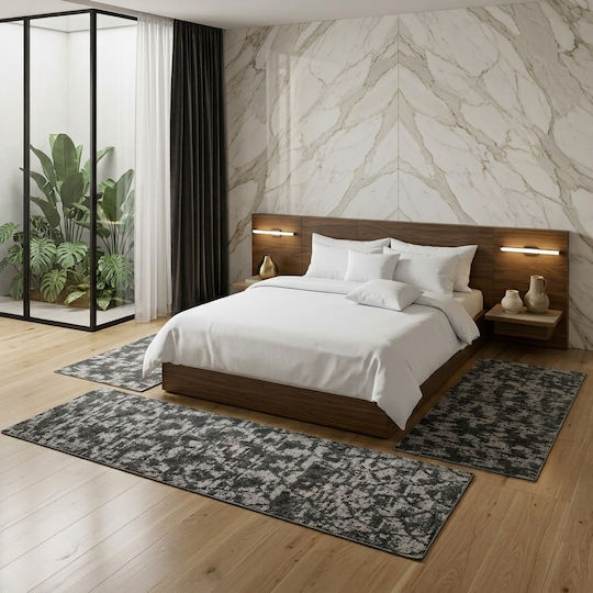 SpitiBazaar Modern Schlafzimmer-Teppichsets Grau 3 Stücke