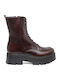 Leather Women's Ankle Boots with Medium Heel Brown