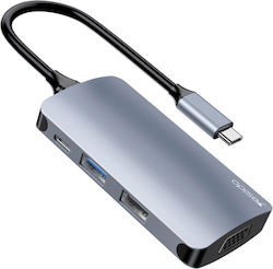 Stație de andocare 7 în 1 Hub Type-C la USB 3.0 VGA SD TF PD 100 W Yesido Gri Stație de andocare 7 în 1 Hub Type-C la USB 3.0 VGA SD TF PD 100 W Yesido Gri