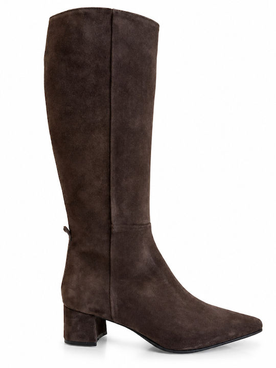 Damenstiefel aus Wildleder mit mittlerem Absatz in Braun