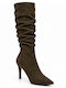 Wildleder Damenstiefel mit hohem Absatz in Braun