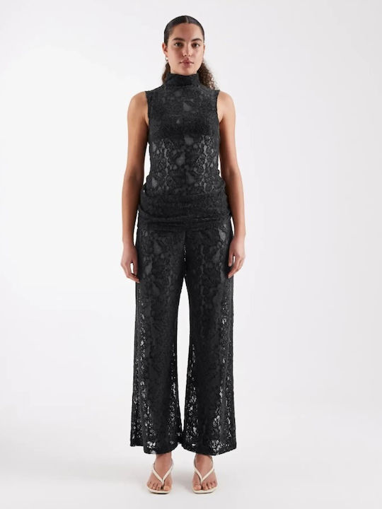 Pantaloni Largi de Piele pentru Femei cu Croială Slim Negri