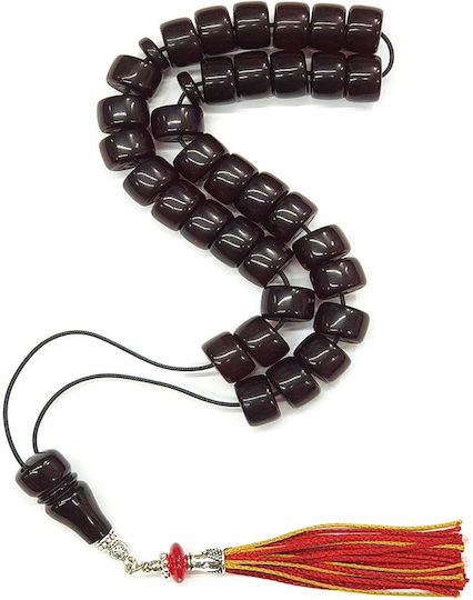 Roloi Komboloi Worry Beads with 33 Mastic Beads, 33 cm Long, Red