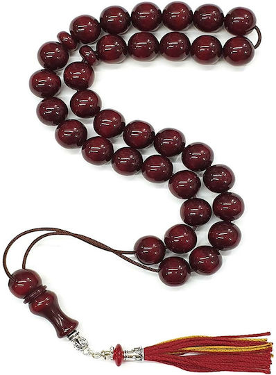 Roloi Komboloi Worry Beads with 33 Mastic Beads, 42 cm Long, Burgundy