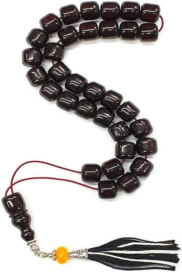 Roloi Komboloi Worry Beads with 33 Mastic Beads, 35 cm Long, Burgundy