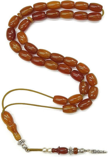 Roloi Komboloi Worry Beads with 33 Mastic Beads, 39 cm Long, Brown