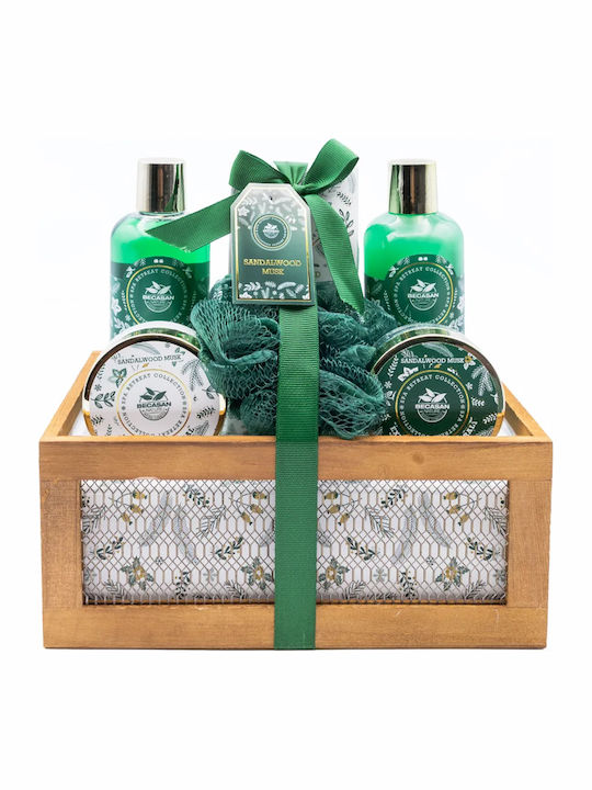 Becasan Cutie Colecție Spa cu Lemn de Santal Set de Îngrijire pentru Hidratare & Curățarea Corpului 5 Bucăți