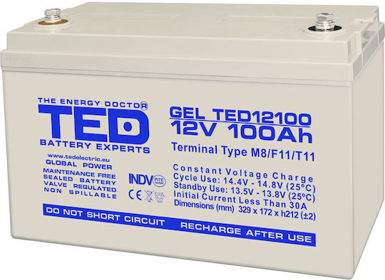 Ted Electric Acumulator Gel 12V 100Ah Deep Cycle M8 330 X 173 X 212 Mm