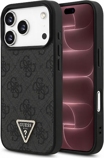 Калъф за iPhone 18 Pro Max / iPhone 17 Pro Max – Guess Leather 4g Triangle Strass Magsafe – Черен