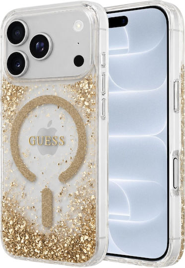 Калъф за iPhone 18 Pro iPhone 17 Pro – Guess Resin Bottom Glitter Magsafe – Златен