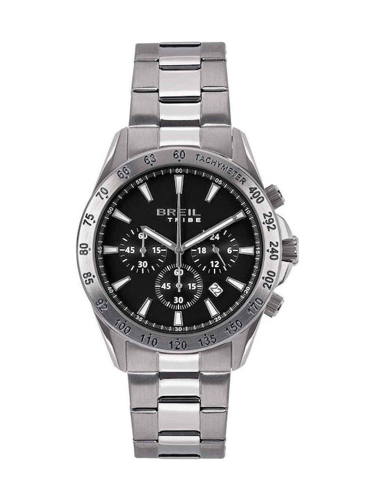 Men's Battery-Powered Chronograph Watch with Silver Stainless Steel Bracelet
