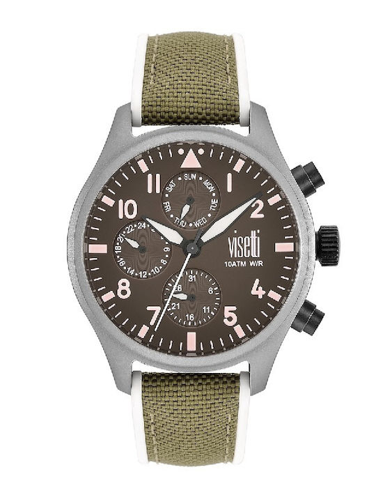 Men's Battery Chronograph Watch with Silicone Strap Olive Green / White